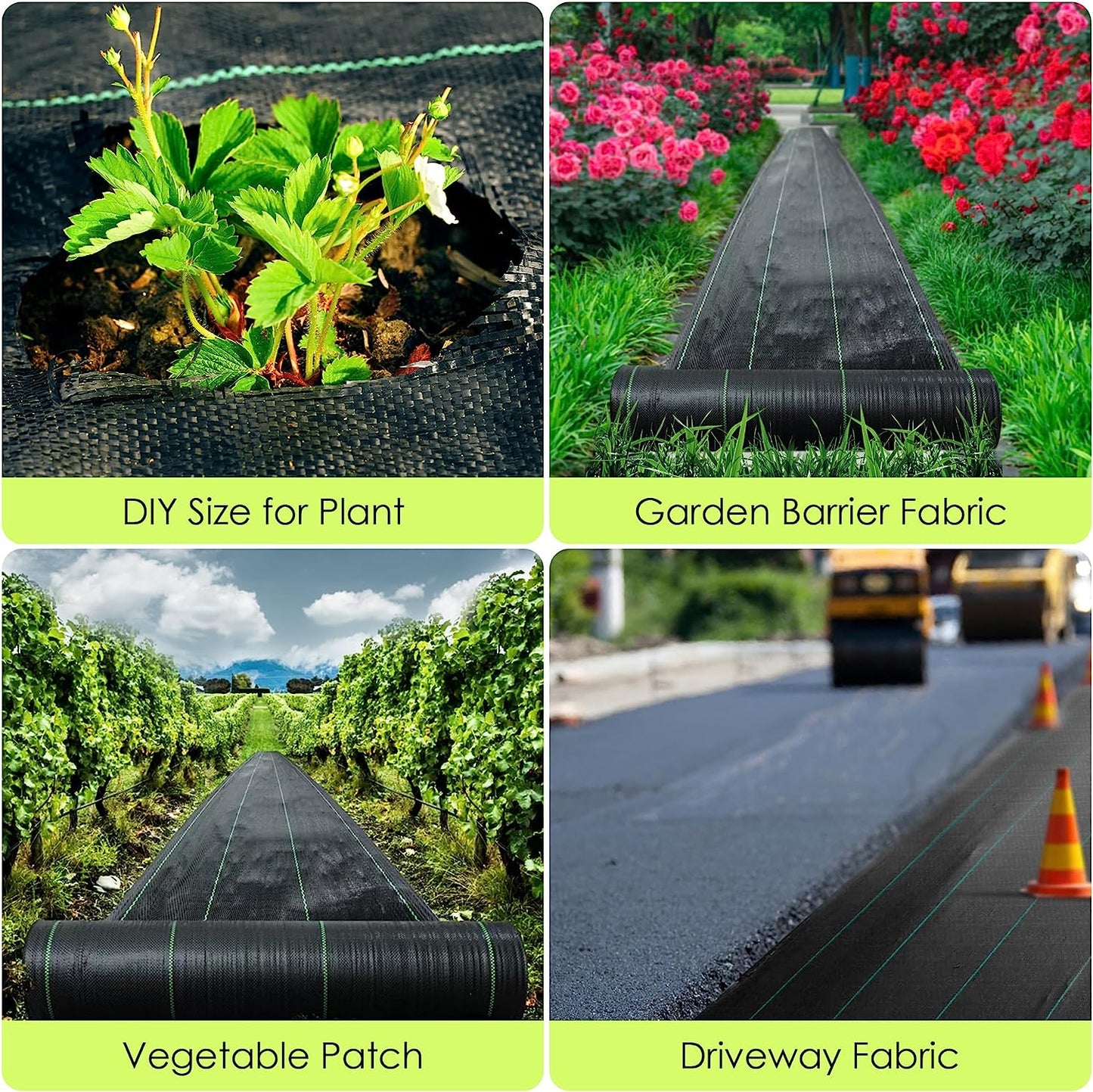 Weed Barrier Landscape Fabric Heavy Duty, Weed Block Gardening Ground Cover Mat, Weed Control Garden Cloth, Woven Geotextile Fabric for Underlayment, Commercial Driveway Fabric, 3.3ft H x 32.8ft L