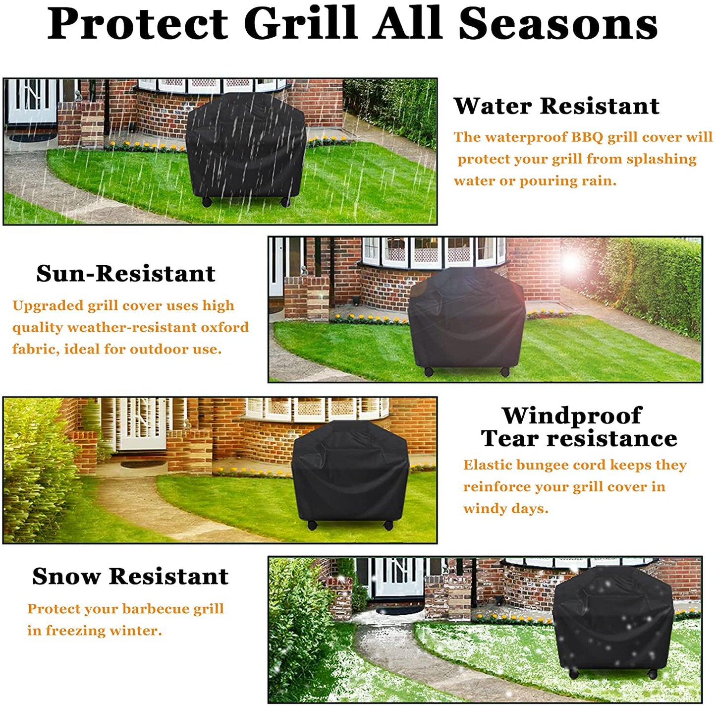 Grill Cover 58 inch, Heavy Duty Waterproof Gas Grill Cover, UV and Fade Resistant BBQ Cover for Grills up to 56-in Width, Black