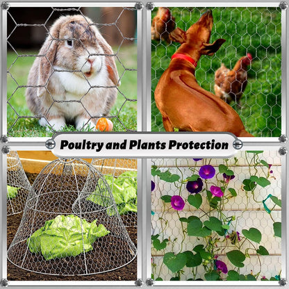 Chicken Wire Fencing Mesh,15.7in x 16.4ft Chicken Wire Net for Craft, Chicken Wire Fence Mesh with Plier, Protective Gloves for Crafts Garden Poultry Chicken Coops Rabbit Rodent Cage