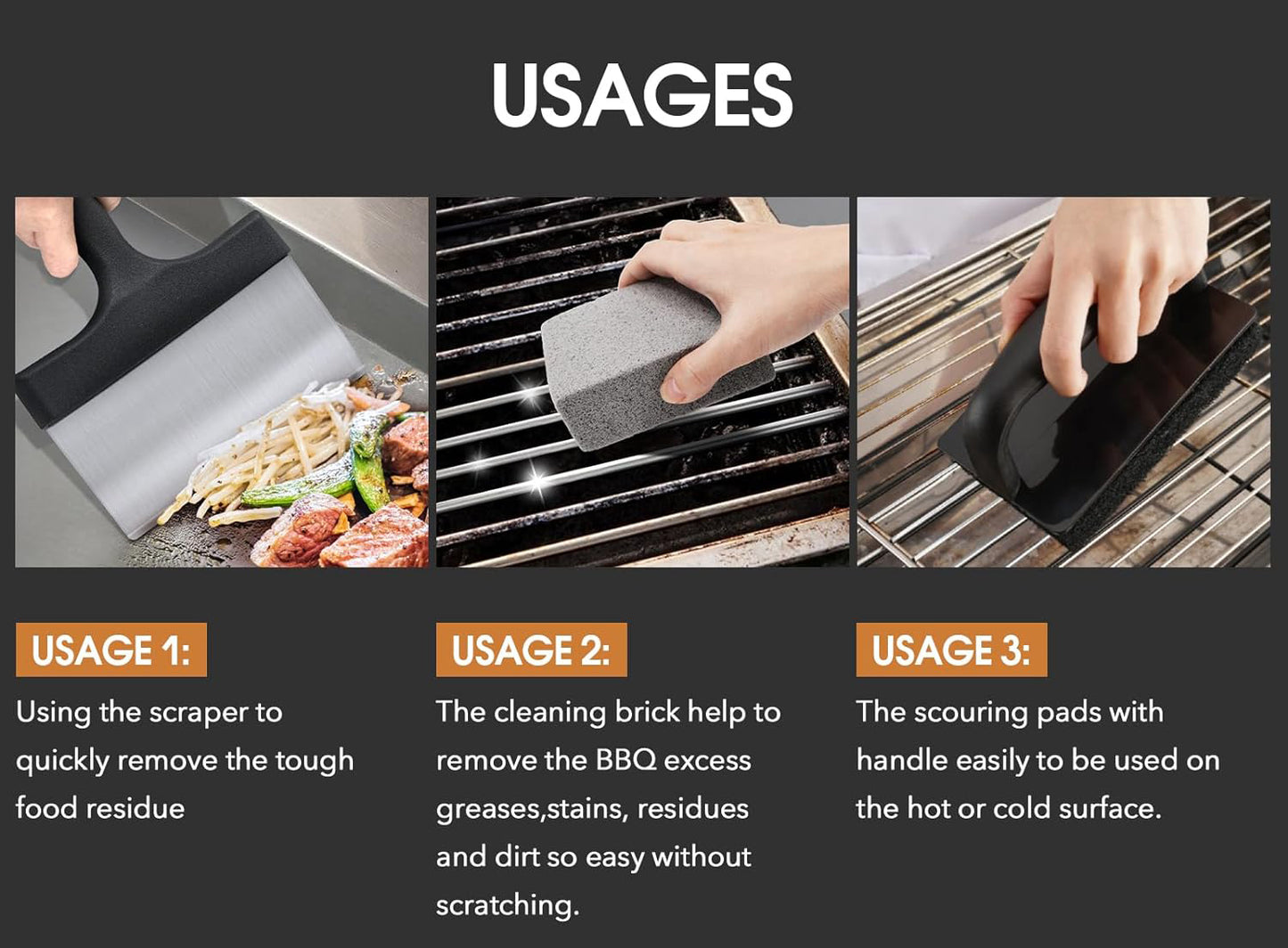 7pcs Griddle Cleaning Kit for Blackstone Cleaning Kit, Flat Top Grill Cleaner, Grill Cleaner Kit with Griddle Scraper,Cleaning Handle and Griddle Brush,Black