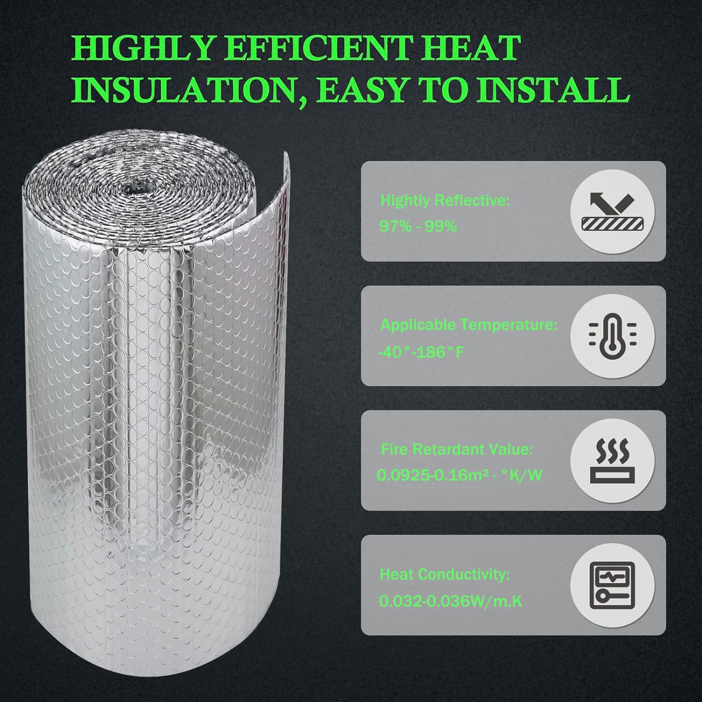 Double Reflective Insulation Roll 23.7 in X 16.4 FT RV Window Insulation for Summer Bubble Reflective Foil Insulation Aluminum Foil Thermal Insulation Foam for Windows, Roof, RV, Car