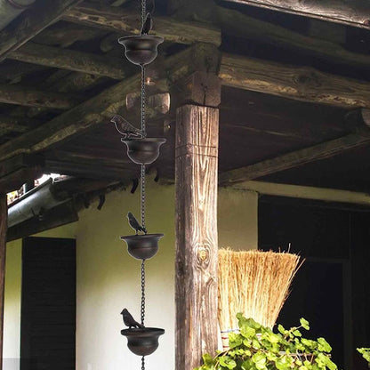 8 Feet Birds on Cup Mobile Rain Chain Mobile Bronze Decorative Bird Rain Chain Replacement Downspout Drainage Rain Chain 8 Birds Cups for Outdoor Courtyard Garden