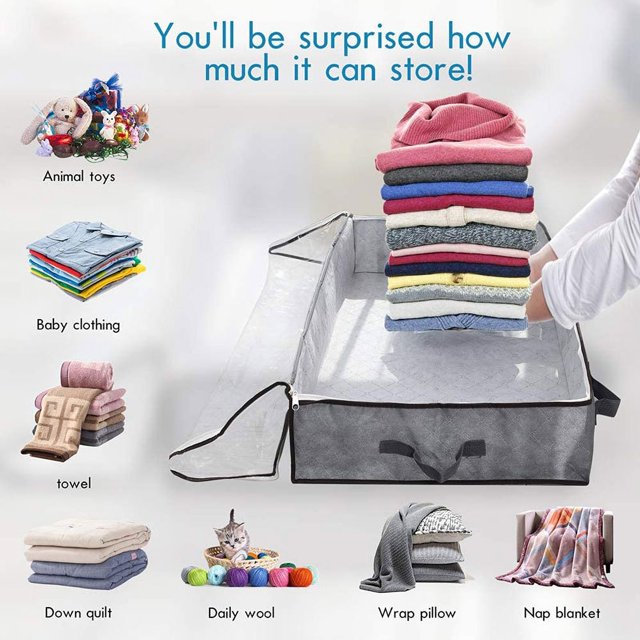 Under Bed Storage,Foldable Underbed Storage Containers,Thick Fabric Under the Bed Storage with Transparent Window and Reinforced Handle for Clothes,Under Bed Shoe Storage