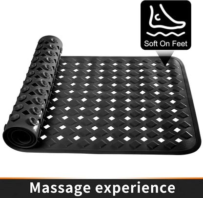 Bath Tub Mat Bath Mat for Tub Shower Mat Dinosam Bathtub Mat Non Slip 16 x 35 Extra Long Rubber Bath Mat, Suction Cups, Drain Holes, Machine Washable Bathroom Mat, Black
