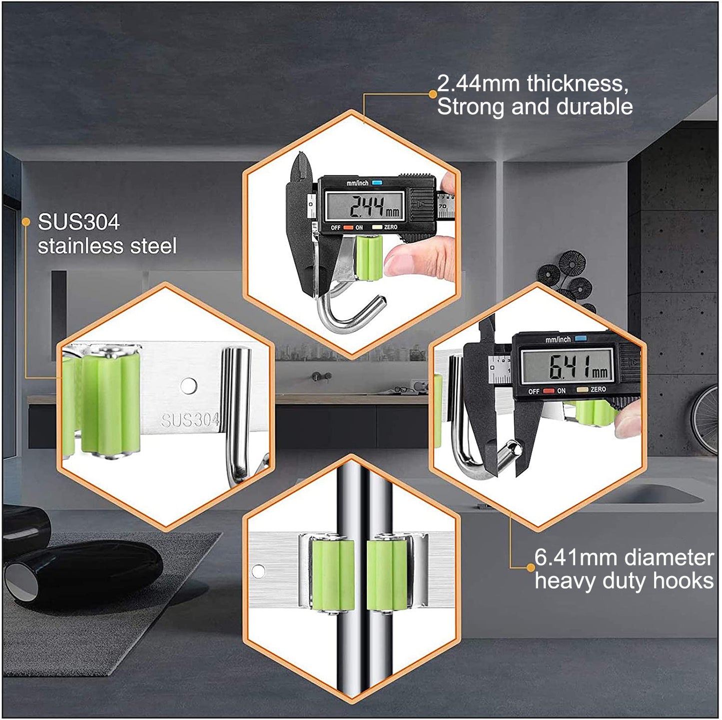 Mop and Broom Holder Wall Mounted,Garden Tool Organizer,Broom Organizer Wall Mount,Garage Tool Organizer for Wall Mop Home Must Haves Home Organization Must Haves ( 4 Racks 5 Hooks )