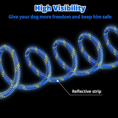 50ft Dog Tie Out Cable for Camping with 10ft Dog Lead for Dog Run,Long Leash for Dogs Outside Reflective Dog Chains for Outside with 360° Tangle Free &Heavy-Duty Clasp for Dogs Up to 125 Lbs