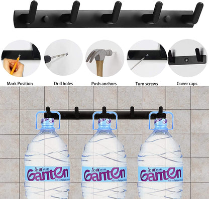 Coat Rack Wall Mount with 5 Hooks, Black Wall Coat Hooks, Dinosam Wall Mounted Modern Coat Rack, Aluminum Coat Hooks Hat Hooks Suitable for Living Room Entrance, Bedroom, Kitchen, Bathroom