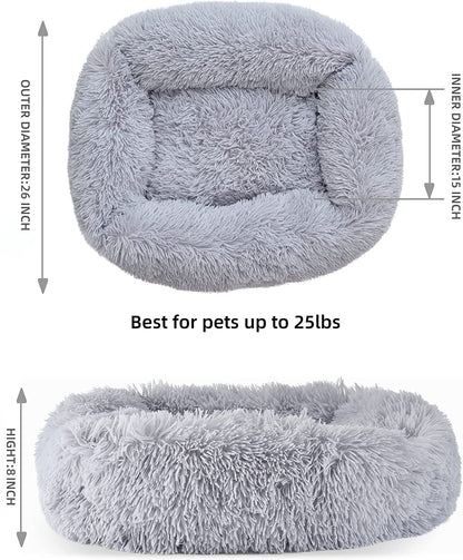 Cat Bed for Indoor Cats, Small Dog Beds for Small Dogs,Soft Long Plush Cushion Washable Puppy Bed,Self-Warming Square Cat Bed Anti-Slip Bottom Cushion (26 x 22 x 8 inch, Gray)