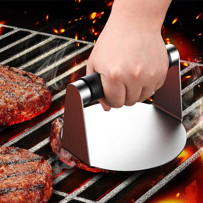 Burger Press for Griddle, Stainless Steel Burger Smasher, Grill Press for Flat Top Grill Cooking, 5.6 Inch Hamburger Smasher with Bottle Opener, Square Smashed Burger Press