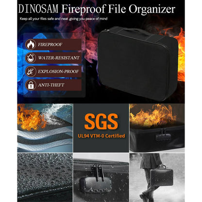 Fireproof Document Box,Fireproof Document Bag with Lock,3-Layer Important Document Organizer,Fire Proof/Waterproof Safe Bag for Money,Paperwork and Laptop,Travel Home Document Organizer,Black