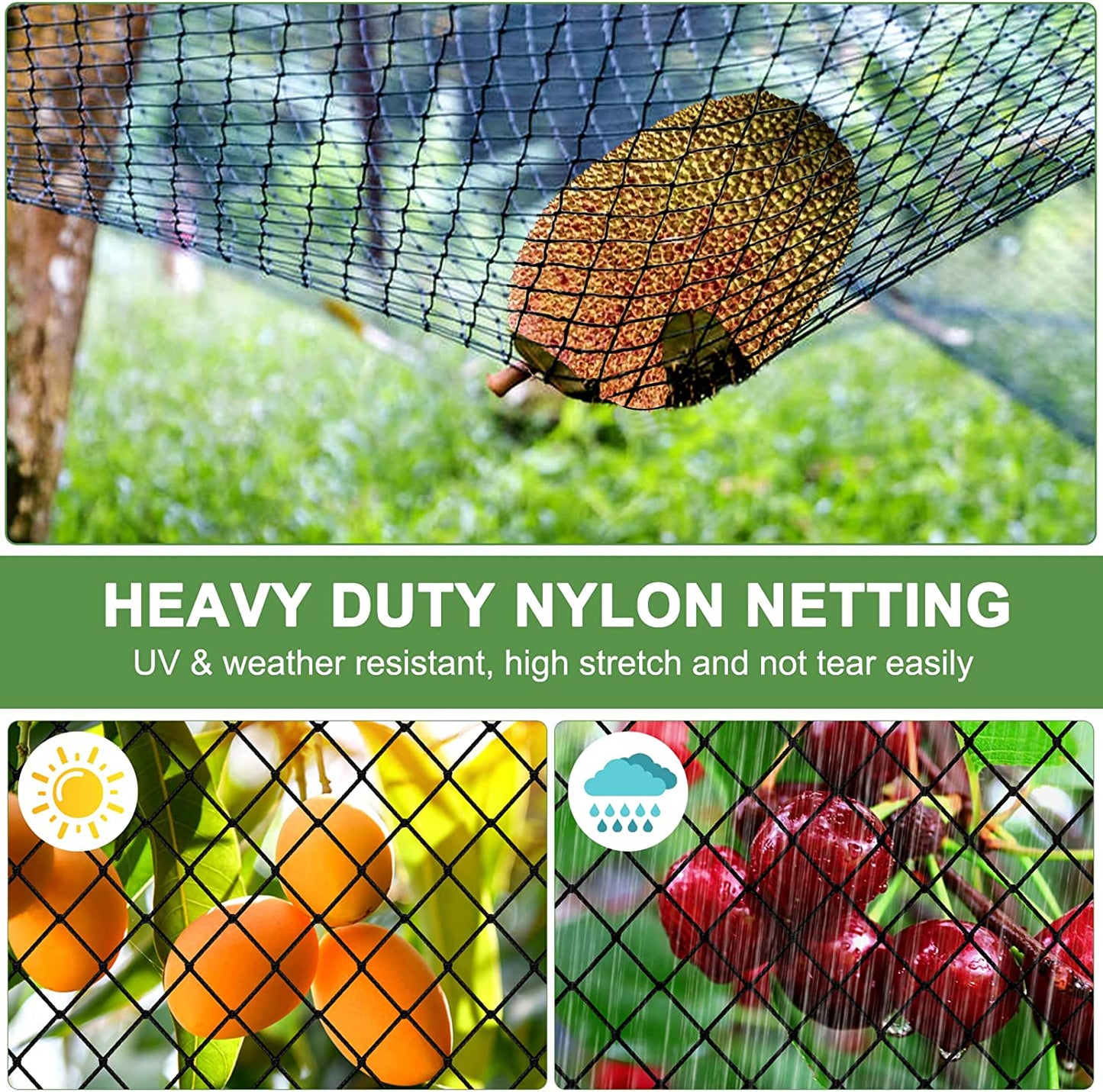 33 x 50 ft Garden Netting with 1.96 in Square Mesh,Reusable Bird Netting for Chicken wire Coop,FifthQuarter Nylon Poultry Net Deer Fence for Protecting Vegetables Fruit Tree from Birds Squirrel,Black