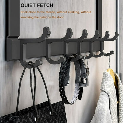 Over The Door Hooks,Over The Door Organizer, Movable over the Door Towel Rack with 6 Dual Coat Hangers,Heavy-Duty Over Door Hook Organizer, Black Over The Door Hanger Fits 1-3/4" Thick