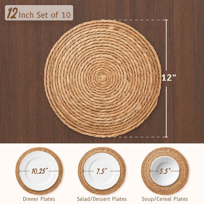 Round Woven Placemats Set of 10, 13 Inch Boho Farmhouse Rustic Woven Place Mats for Dining Table Decor, Rattan Wicker Table Mats Chargers for Dinner Plates