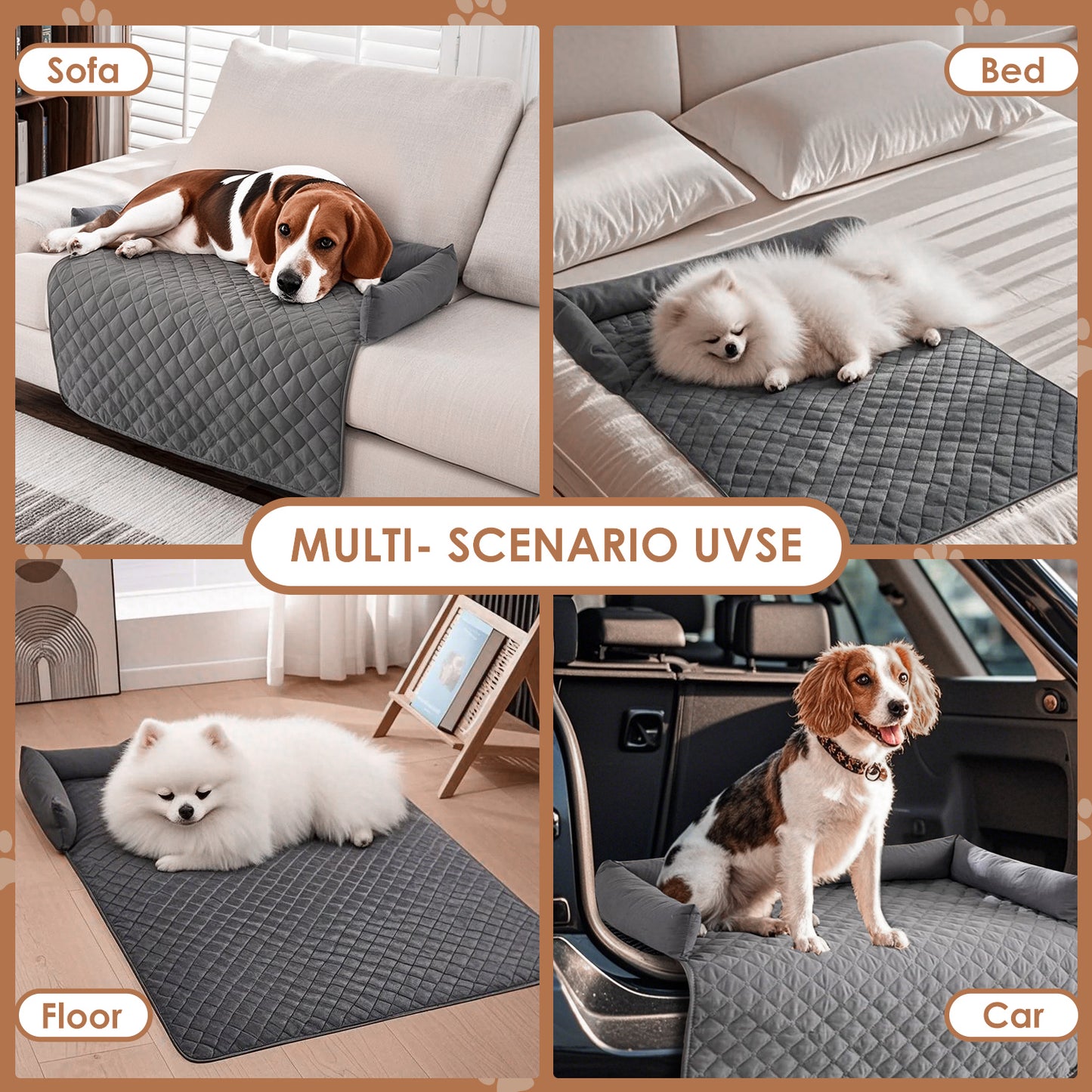 Calming Dog Bed Mat for Couch, Calming Dog Couch Bed with 3 Side Dog Pillow for Cat Dog Sofa. 30 x 30 x 5.2 inch Dog Beds