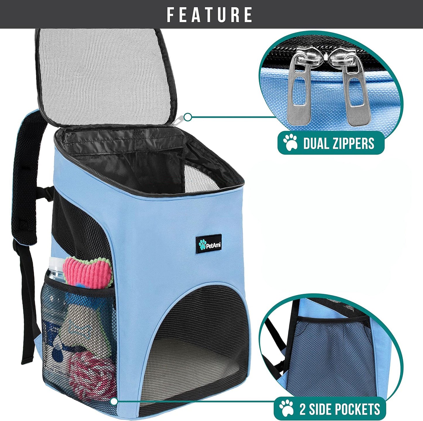 Small Dogs and Cat Backpack Carrier, Airline Approved Pet Backpack Carrier, Ventilated, Safety Strap, Buckle Support Designed for Hiking Travel Camping Outdoor
