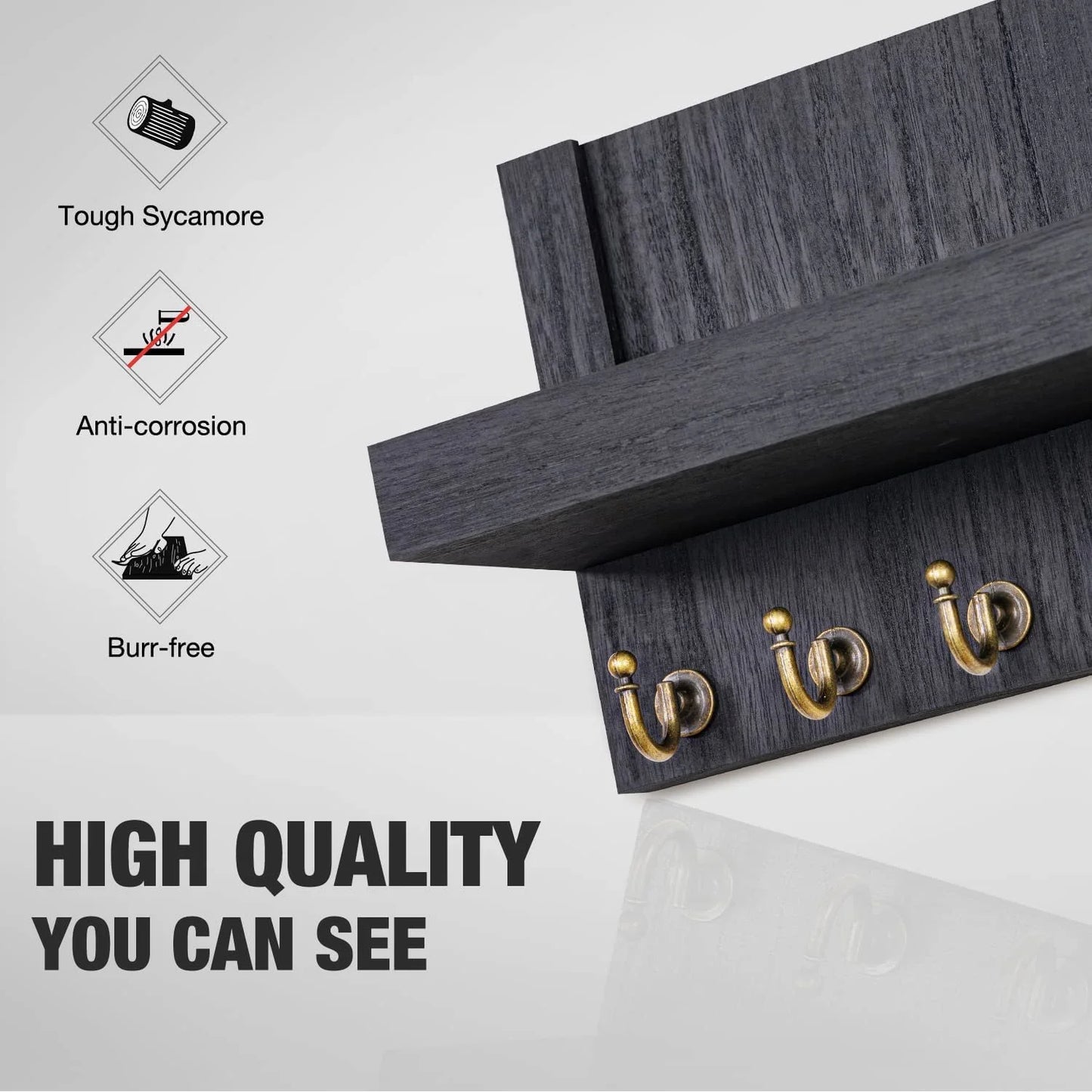 Key Holder for Wall, Dinosam Mail Organizer Wall Mount with 7 Sturdy Key Hooks and Mail Holder Shelf, Key Organizer Key Rack Entryway Wall Decor, Black