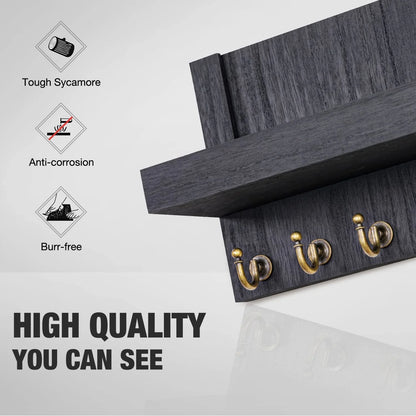 Key Holder for Wall, Dinosam Mail Organizer Wall Mount with 7 Sturdy Key Hooks and Mail Holder Shelf, Key Organizer Key Rack Entryway Wall Decor, Black