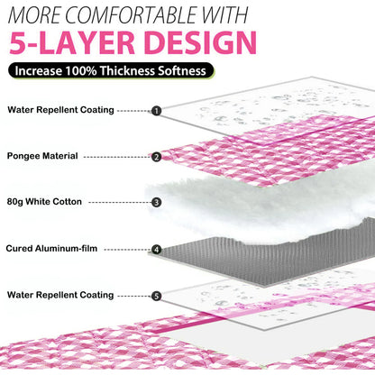 Picnic Blanket Extra Large Beach Blanket Waterproof Sandproof Beach Mat (80"x80"),0.34in Thickening Outdoor Blanket,Foldable Washable Camping Blanket,Wear-Resistant,Soft & Comfortable,Pink & White