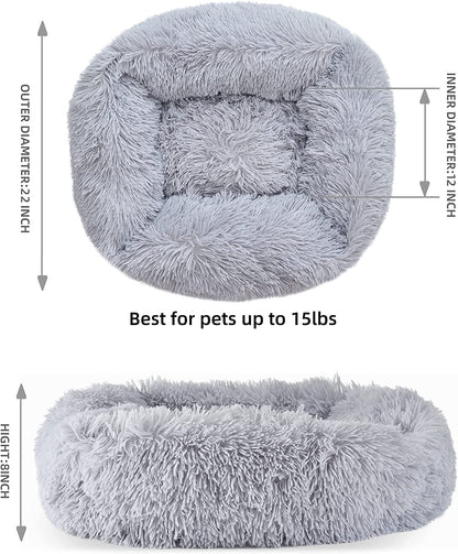 Pet Bed Cat Bed for Indoor Cats Dogs Bed,Dinosam Soft Long Plush Cushion Washable Dog Bed for Small Dogs,Self-Warming Square Cat Bed Anti-Slip Bottom Cushion (22 x 18 x 8 inch, Gray)