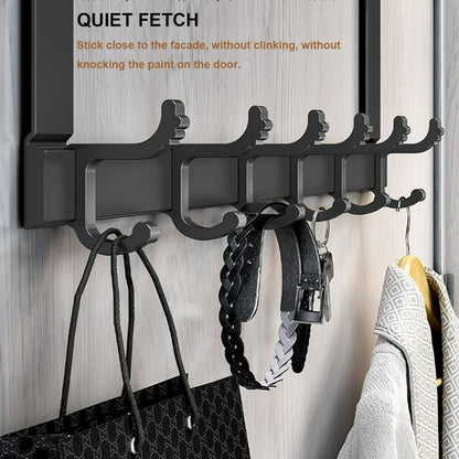 Over The Door Hooks for Hanging,Heavy Duty Hanger Holder for Hanging with 5 Dual Hooks,Over The Door Hanger Hook, Black Over the Door Towel Rack Fits 1-3/4" Thick Door