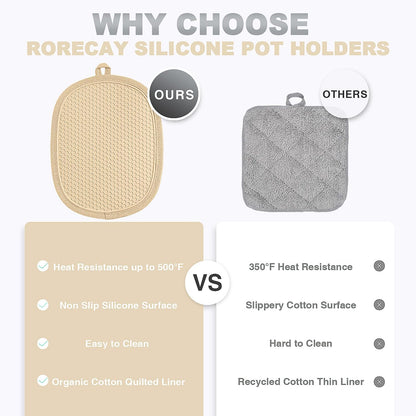 Silicone Pot Holders Sets: Heat Resistant Oven Hot Pads with Pockets Non Slip Grip Large Potholders for Kitchen Baking Cooking | Quilted Liner | 9.8 x 7.6 Inches (2, Milkshake)