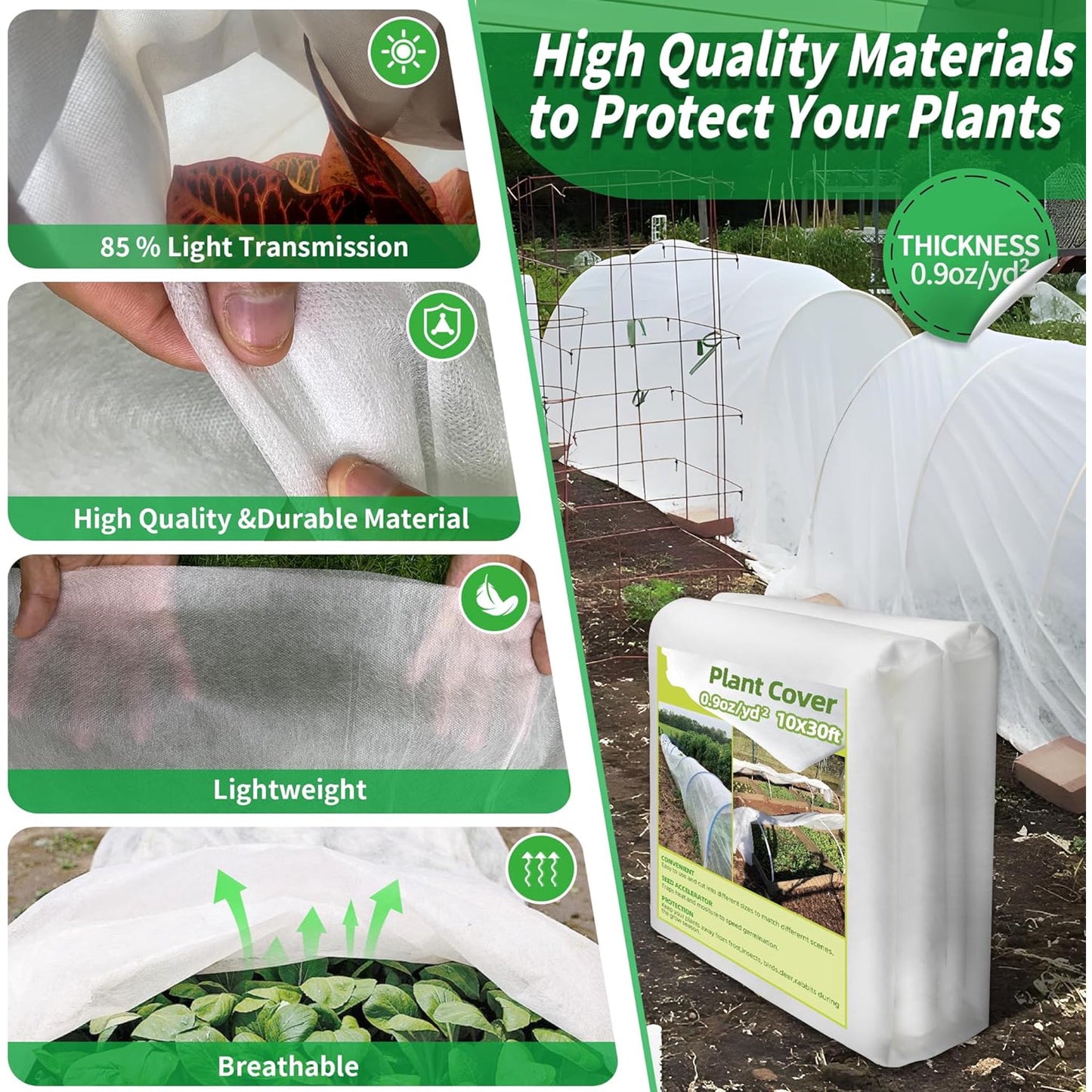 Plant Covers Freeze Protection 10x50ft（1.05 Oz/yd²） Garden Cover Plant Floating Row Cover,Vegetable Frost Blanket Winter Frost Cloth Plant Freeze Protection,Floating Blankets Fabric Plants