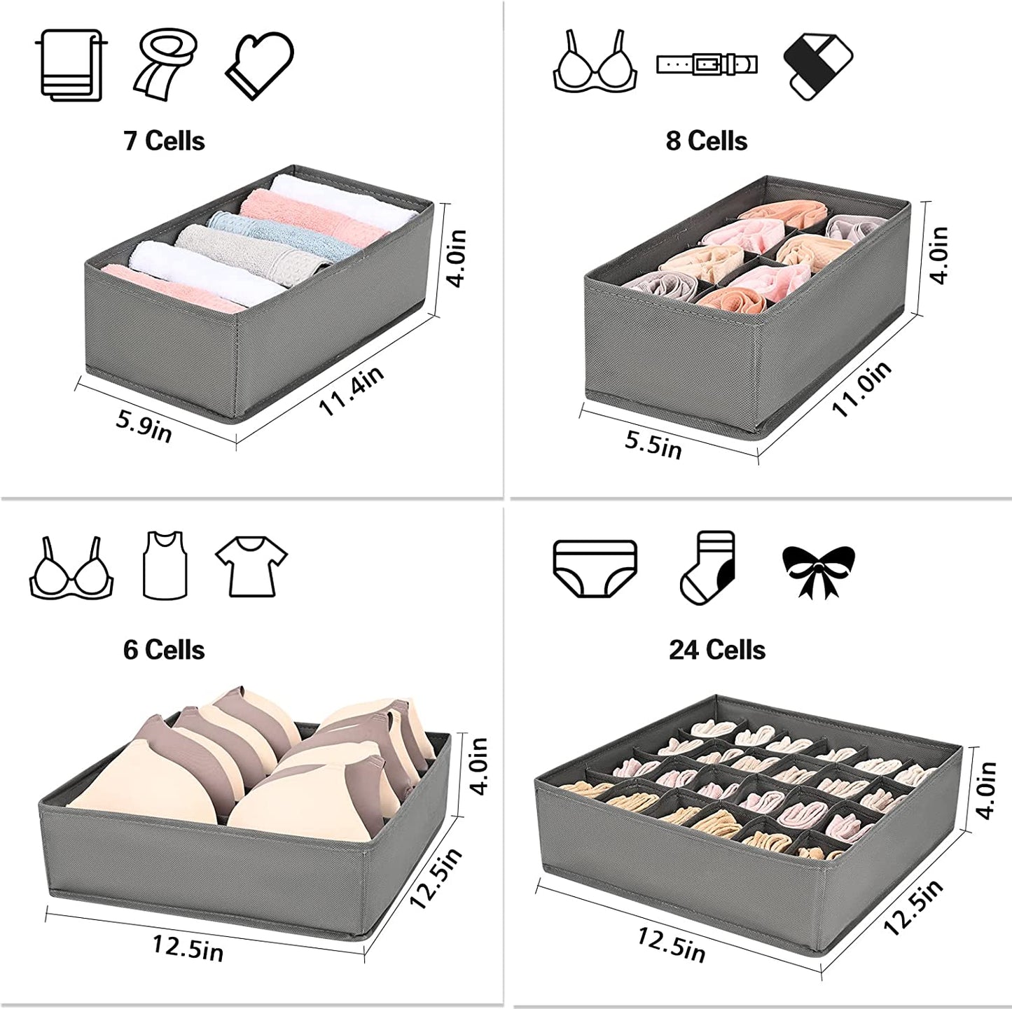 4 Pack Underwear Drawer Organizer for Clothes,Dinosam Closet Organizers and Storage Foldable Clothes Organizers Underwear Organizer Drawer Divider for Clothing, Shoes, Underwear, Bra, Socks and Ties