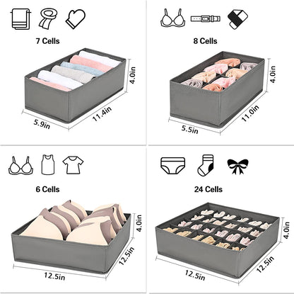 4 Pack Underwear Drawer Organizer for Clothes,Dinosam Closet Organizers and Storage Foldable Clothes Organizers Underwear Organizer Drawer Divider for Clothing, Shoes, Underwear, Bra, Socks and Ties