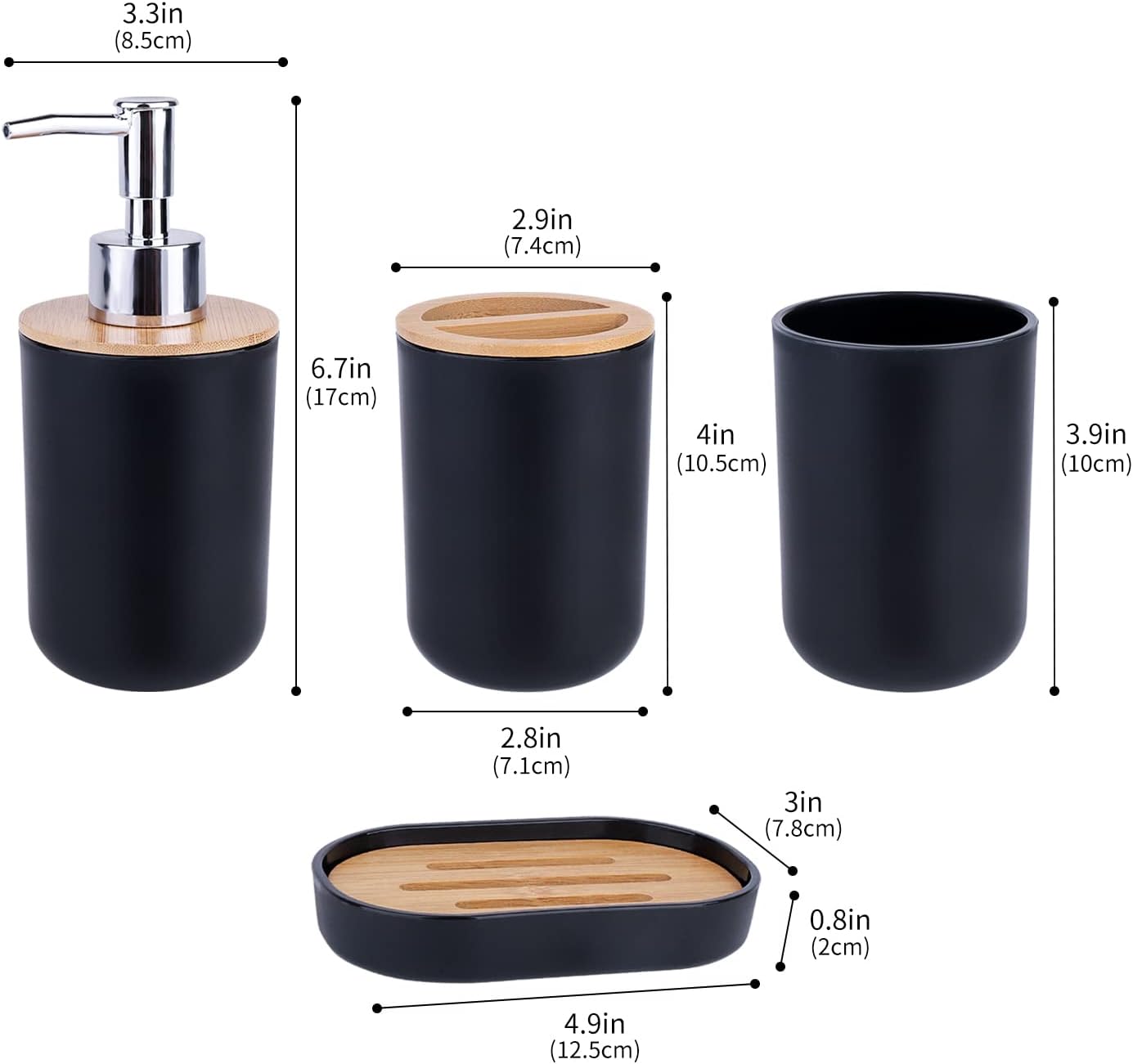 Bathroom Accessory Set, 4 Packs Dinosam Bamboo Waterproof Gift Set Plastic Toothbrush Cup Lotion Dispenser Soap Box Tooth Mug Modern Style for Home Hotel
