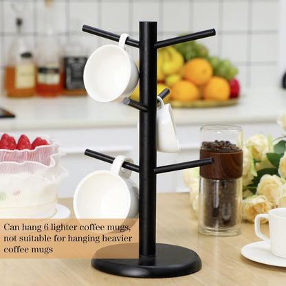 14 Inch Coffee Mug Tree Mug Holder Tree Coffee Mug Rack Cup Holder for Counter with 6 Hooks Removable Mug Stands (Black)