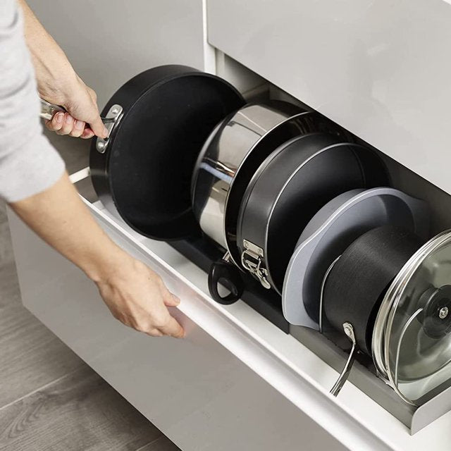 Expandable Pot and Pan Organizer for Cabinet,Pot Lid Organizer Holder with 7 Adjustable Compartments,Pan Organizer Rack for Cabinet,Pot Organizer Rack for Under Cabinet
