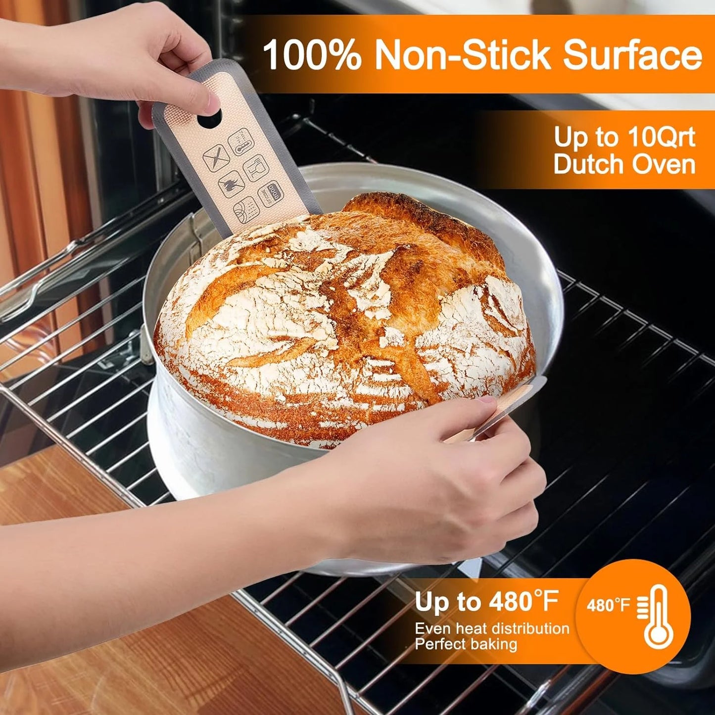 Silicone Bread Sling for Dutch Oven, 2Pcs Non-Stick Silicone Baking Mat Sling Heat Resistant Gray Dutch Oven Liner with Long Handle Reusable Silicone Baking Sheets for Transfer Dough Baking