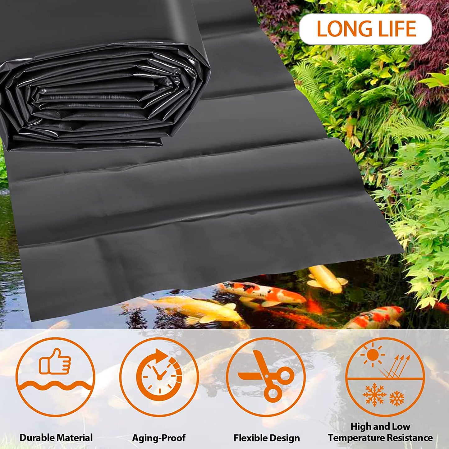Pond Liner,6.6 x 10ft Pond Liners for Outdoor Ponds,Teencool 10 Mil HDPE Fish Pond Liners Skins