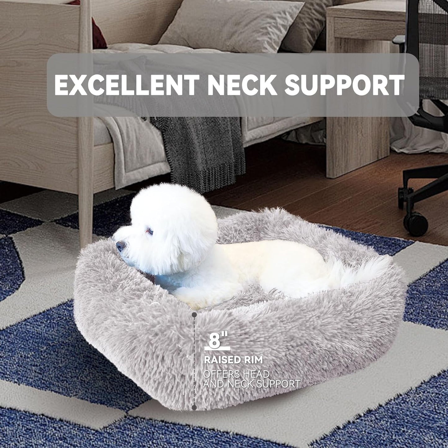 Cat Bed for Indoor Cats, Small Dog Beds for Small Dogs,Soft Long Plush Cushion Washable Puppy Bed,Self-Warming Square Cat Bed Anti-Slip Bottom Cushion (26 x 22 x 8 inch, Gray)