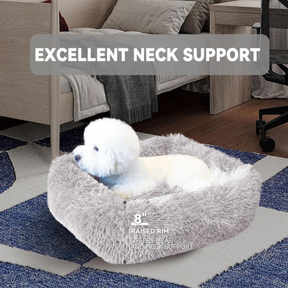 Cat Bed for Indoor Cats, Small Dog Beds for Small Dogs,Soft Long Plush Cushion Washable Puppy Bed,Self-Warming Square Cat Bed Anti-Slip Bottom Cushion (26 x 22 x 8 inch, Gray)