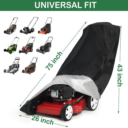 Push Mower Cover, Heavy Duty Waterproof Lawn Mower Cover, Outdoor Lawnmower Cover Universal with Drawstring & Cover Storage Bag