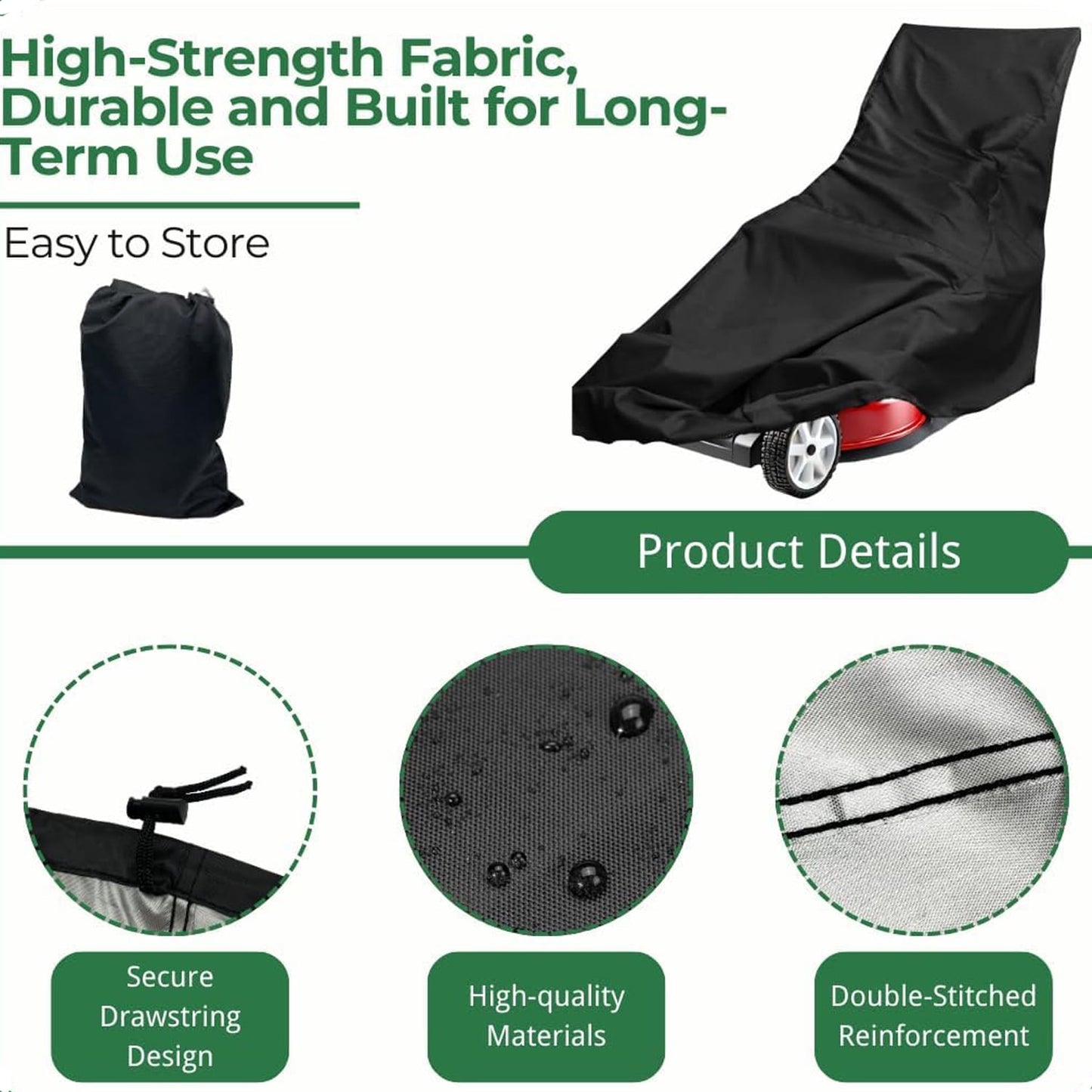 Push Mower Cover, Heavy Duty Waterproof Lawn Mower Cover, Outdoor Lawnmower Cover Universal with Drawstring & Cover Storage Bag