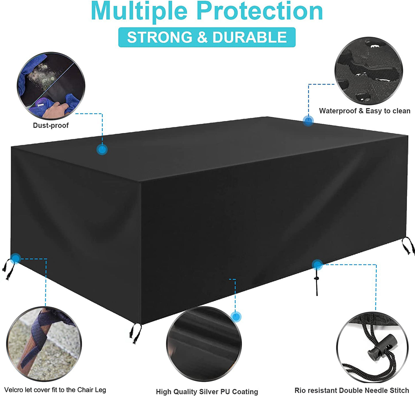 Patio Furniture Covers Waterproof, Outdoor Furniture Set for Winter, Durable Outdoor Furniture Covers with 4 Windproof Buckles,Black Patio Table Cover Fits