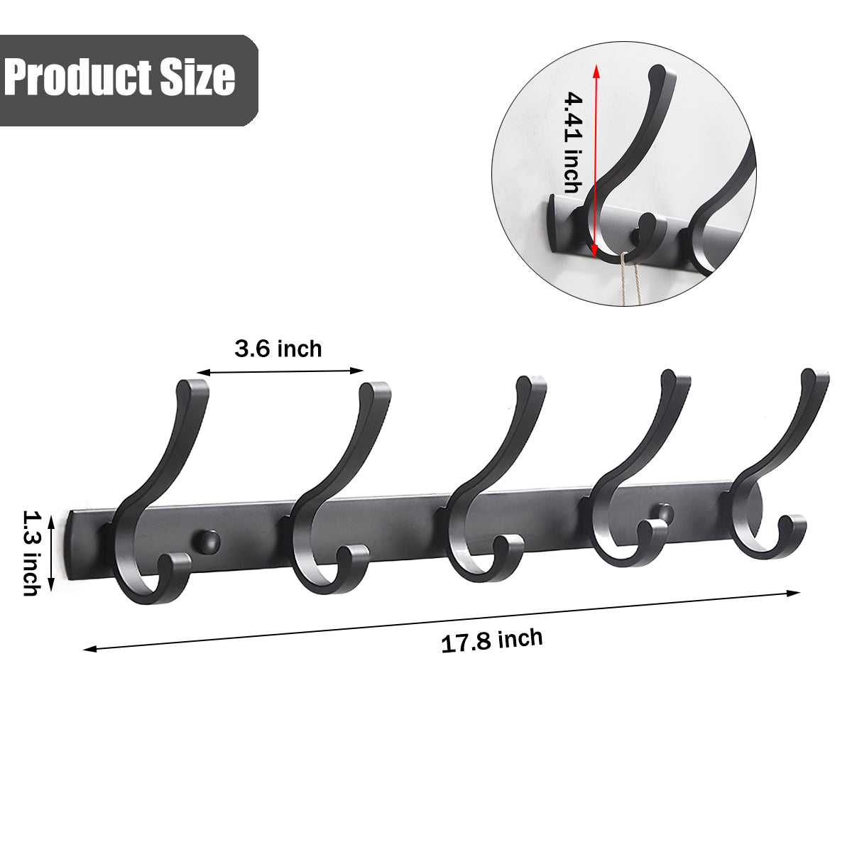Coat Rack Wall Mounted with 10 Hooks, Dinosam Coat Hooks for Hanging Coats,Heavy Duty Metal Hook Rack Rail Coat Hanger Wall Mount for Purse Clothes Jacket Backpack Entryway