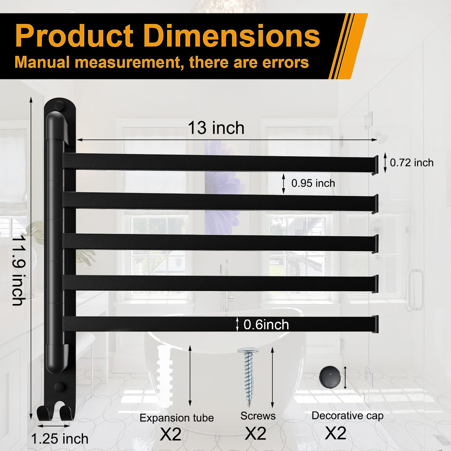 Swivel Towel Rack for Bathroom Towel Holder for Bathroom Wall Mounted Towel Bar with 5-Arm Towel Hanger, Dinosam Rustproof Bathroom Towel Rack 180° Rotation,13 Inch Bathroom Towel Bar