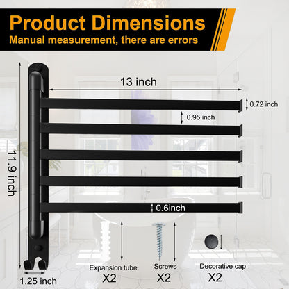 Swivel Towel Rack for Bathroom Towel Holder for Bathroom Wall Mounted Towel Bar with 5-Arm Towel Hanger, Dinosam Rustproof Bathroom Towel Rack 180° Rotation,13 Inch Bathroom Towel Bar