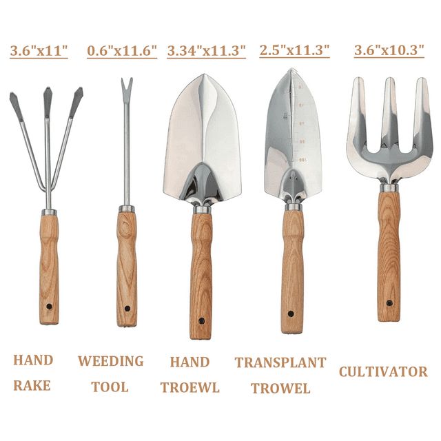 Garden Tool Set,5 Packs Gardening Yard Tools Kit Supplies for Women Men with Hand Rake,Hand Weeder,Hand Fork,Transplanter Trowel,Hand Trowel,Durable and Delicate Garden Gift