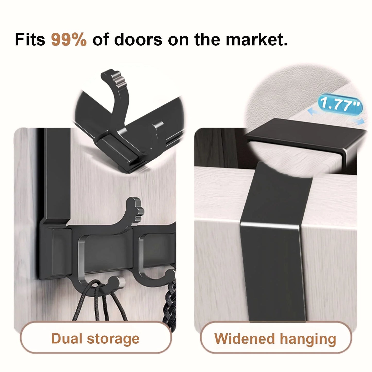 Over The Door Hooks for Hanging,Heavy Duty Hanger Holder for Hanging with 5 Dual Hooks,Over The Door Hanger Hook, Black Over the Door Towel Rack Fits 1-3/4" Thick Door