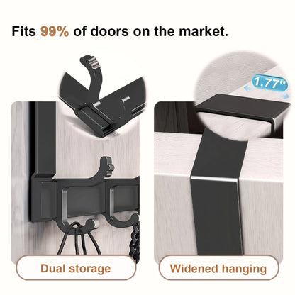 Over The Door Hooks for Hanging,Heavy Duty Hanger Holder for Hanging with 5 Dual Hooks,Over The Door Hanger Hook, Black Over the Door Towel Rack Fits 1-3/4" Thick Door