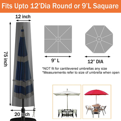 Patio Umbrella Cover Outdoor Umbrellas Cover with Zipper for 9ft to 12ft Offset Umbrella,with Protective Umbrella Cover Bag,75"x20"x12"