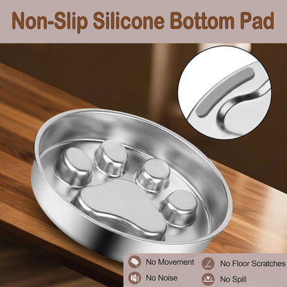 Slow Feeder Dog Bowls Large Breed, Food Grade 304 Stainless Steel Dog Bowls with Non-Slip Base, Maze Pet Dish to Slow Down Eating, Metal Slow Feeder Dog Bowl