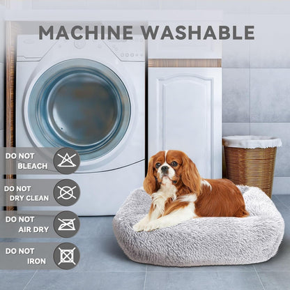 Cat Bed for Indoor Cats, Small Dog Beds for Small Dogs,Soft Long Plush Cushion Washable Puppy Bed,Self-Warming Square Cat Bed Anti-Slip Bottom Cushion (26 x 22 x 8 inch, Gray)
