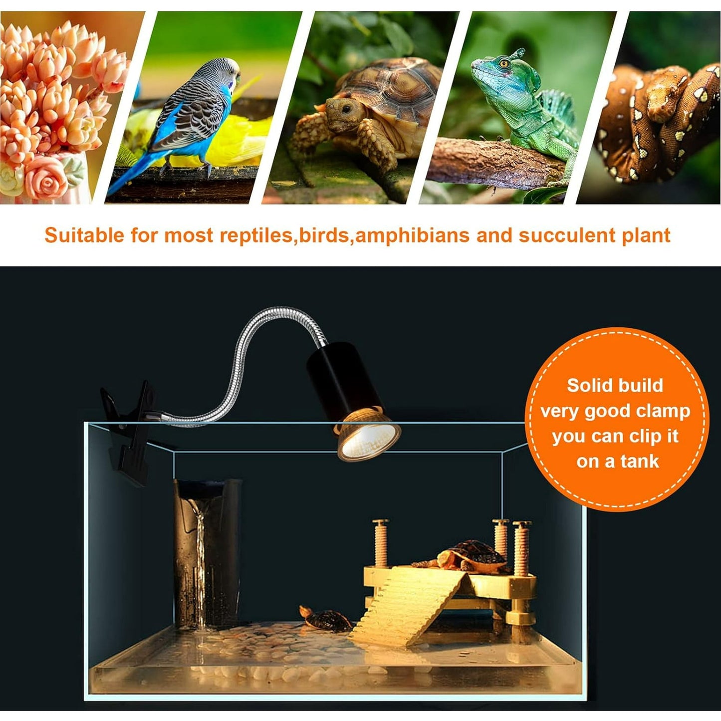 Reptile Heat Lamp for Lizard,aquatic lamp with 2 UVA UVB Bulbs light for Reptiles,UVA UVB Reptile Light with Adjustable Switch,360° Rotatable Aquatic Lamp for Turtle Tank Accessories