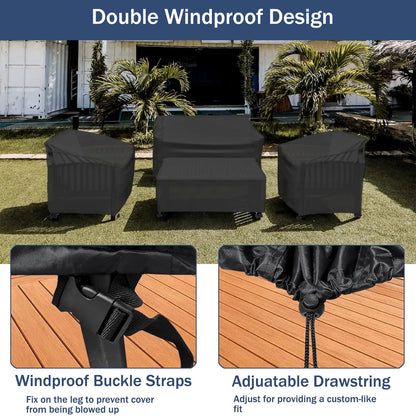 Patio Furniture Covers for Winter, 4 Piece Outdoor Furniture Covers Waterproof, 420D Heavy Duty Tear-Resistant Patio Chair Covers with Windproof Buckle Strap and Adjustable Drawstring