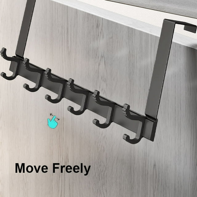 Over The Door Hooks,Over The Door Organizer, Movable over the Door Towel Rack with 6 Dual Coat Hangers,Heavy-Duty Over Door Hook Organizer, Black Over The Door Hanger Fits 1-3/4" Thick